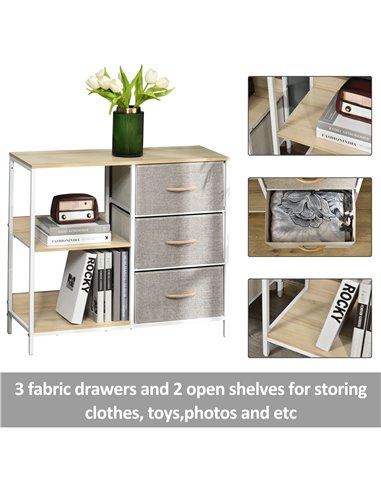 HOMCOM Chest of Drawers Storage  Dresser Cabinet Organizer with 3 Fabric Drawers and 2 Display Shelves for Living Room, Bedroom,