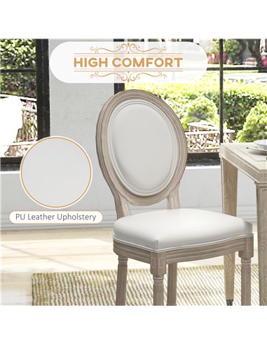 HOMCOM Dining Chairs Set of 2, French Vintage Style Kitchen Chairs with PU Leather Upholstery and Wooden Legs for Dining Room 83