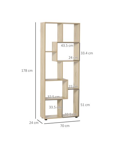 HOMCOM 8-Tier Bookshelf, Freestanding Display Storage with Melamine Finish, Anti-Tip Foot Pads, for Living Room, Modern, White 8