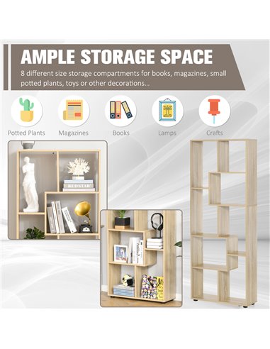 HOMCOM 8-Tier Bookshelf, Freestanding Display Storage with Melamine Finish, Anti-Tip Foot Pads, for Living Room, Modern, White 8