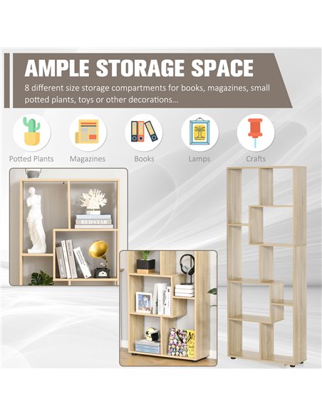 HOMCOM 8-Tier Bookshelf, Freestanding Display Storage with Melamine Finish, Anti-Tip Foot Pads, for Living Room, Modern, White 8 - pic 69157 | FastDaddyshop