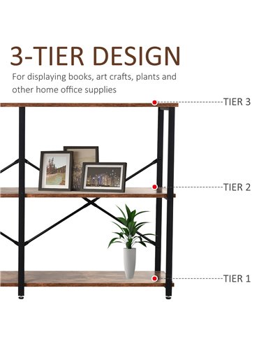 HOMCOM 3-Tier Industrial Style Shelf Metal Frame Smooth Shelves Adjustable Feet Home Office Display Storage Unit Sleek 76x120cm 