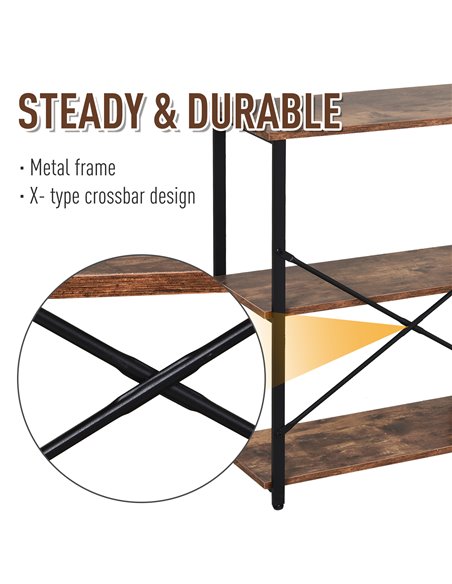 HOMCOM 3-Tier Industrial Style Shelf Metal Frame Smooth Shelves Adjustable Feet Home Office Display Storage Unit Sleek 76x120cm  - pic 69167 | FastDaddyshop