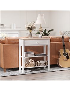 HOMCOM Console Table Hallway Side Desk One Drawer, White and Natural 837-046 2