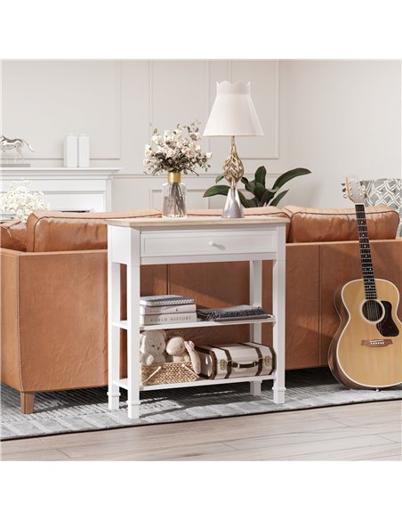 HOMCOM Console Table Hallway Side Desk One Drawer 2 Shelves Worktop Handle Retro Elegant Style Home Display Storage for Bedroom  - pic 69173 | FastDaddyshop