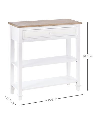 HOMCOM Console Table Hallway Side Desk One Drawer 2 Shelves Worktop Handle Retro Elegant Style Home Display Storage for Bedroom 