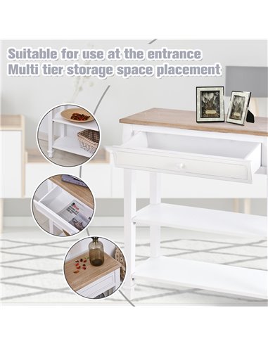 HOMCOM Console Table Hallway Side Desk One Drawer 2 Shelves Worktop Handle Retro Elegant Style Home Display Storage for Bedroom 