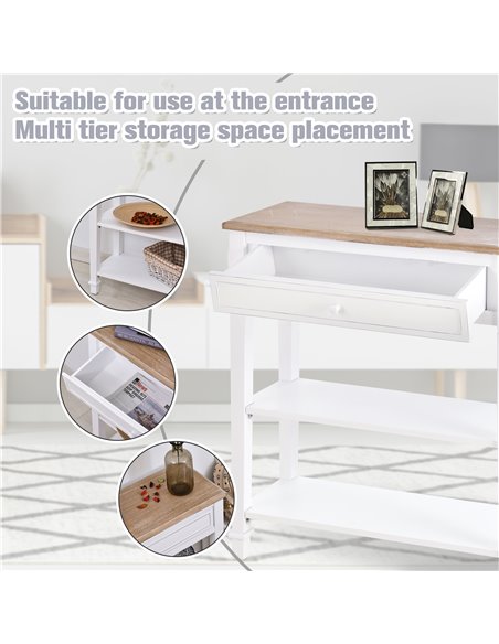 HOMCOM Console Table Hallway Side Desk One Drawer 2 Shelves Worktop Handle Retro Elegant Style Home Display Storage for Bedroom  - pic 69176 | FastDaddyshop