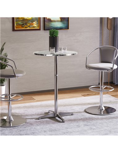 HOMCOM Aluminum Bistro Bar Table Round Tabletop Dining Wine Pub Stainless Steel 2 Height Settings 70cm/110cm 02-0097