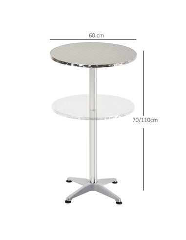 HOMCOM Aluminum Bistro Bar Table Round Tabletop Dining Wine Pub Stainless Steel 2 Height Settings 70cm/110cm 02-0097