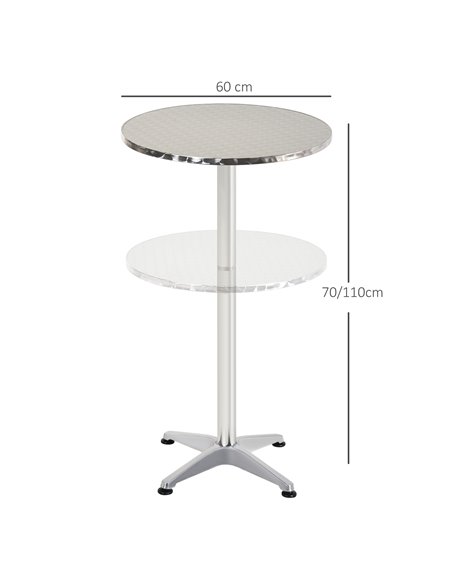 HOMCOM Aluminum Bistro Bar Table Round Tabletop Dining Wine Pub Stainless Steel 2 Height Settings 70cm/110cm 02-0097 - pic 69201 | FastDaddyshop