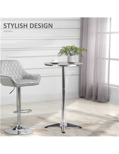 HOMCOM Aluminum Bistro Bar Table Round Tabletop Dining Wine Pub Stainless Steel 2 Height Settings 70cm/110cm 02-0097