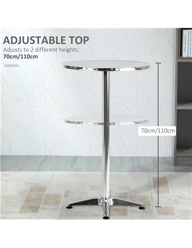 HOMCOM Aluminum Bistro Bar Table Round Tabletop Dining Wine Pub Stainless Steel 2 Height Settings 70cm/110cm 02-0097