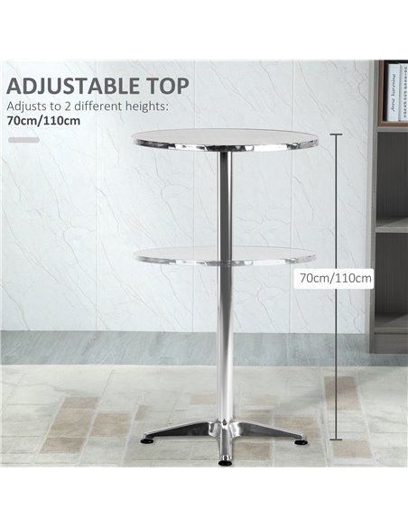 HOMCOM Aluminum Bistro Bar Table Round Tabletop Dining Wine Pub Stainless Steel 2 Height Settings 70cm/110cm 02-0097 - pic 69203 | FastDaddyshop