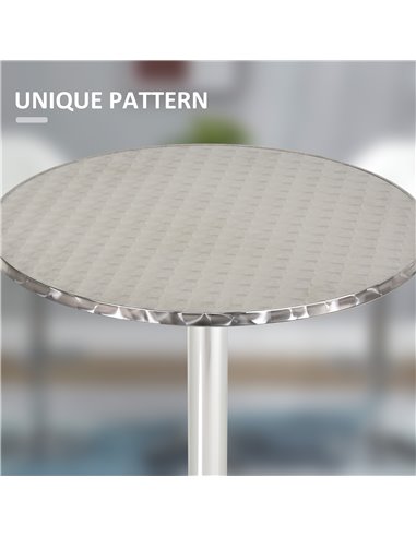 HOMCOM Aluminum Bistro Bar Table Round Tabletop Dining Wine Pub Stainless Steel 2 Height Settings 70cm/110cm 02-0097