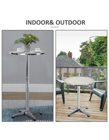 HOMCOM Aluminum Bistro Bar Table Round Tabletop Dining Wine Pub Stainless Steel 2 Height Settings 70cm/110cm 02-0097
