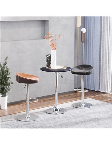 HOMCOM Adjustable Round Bistro Bar Table with PVC Leather Top Steel Base Home Kitchen Dining Desk  Black 02-0071