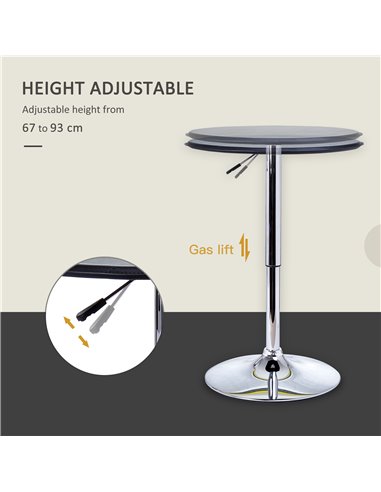 HOMCOM Adjustable Round Bistro Bar Table with PVC Leather Top Steel Base Home Kitchen Dining Desk  Black 02-0071