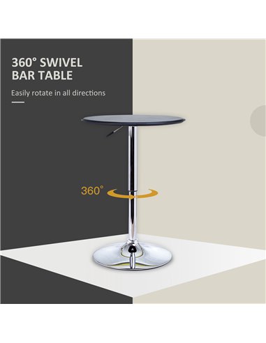 HOMCOM Adjustable Round Bistro Bar Table with PVC Leather Top Steel Base Home Kitchen Dining Desk  Black 02-0071