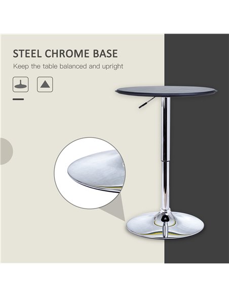 HOMCOM Adjustable Round Bistro Bar Table with PVC Leather Top Steel Base Home Kitchen Dining Desk  Black 02-0071 - pic 69222 | FastDaddyshop