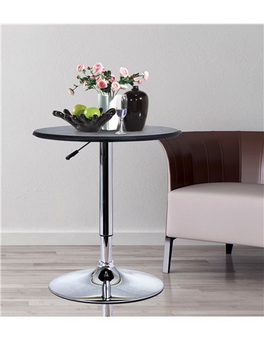 HOMCOM Adjustable Round Bistro Bar Table with PVC Leather Top Steel Base Home Kitchen Dining Desk  Black 02-0071
