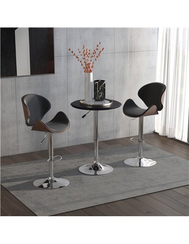 HOMCOM Adjustable Round Bistro Bar Table with PVC Leather Top Steel Base Home Kitchen Dining Desk  Black 02-0071
