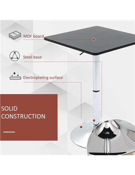 HOMCOM Modern Height Adjustable Counter Bar Table with 360° Swivel Tabletop and Electroplating Metal Base, Pub Desk, Black and S - pic 69239 | FastDaddyshop