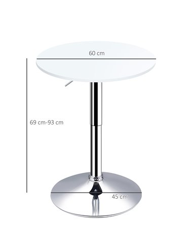 HOMCOM Adjustable Bar Table, Φ30cm, Round Bistro Table with Swivel Top, Metal Frame, Stylish for Kitchen, White 835-388WT