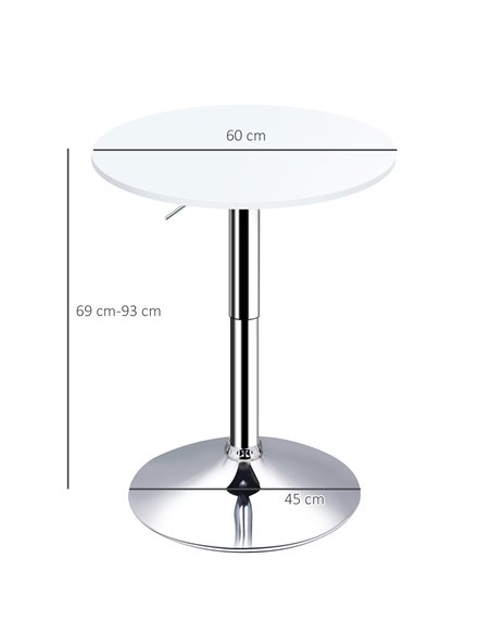 HOMCOM Adjustable Bar Table, Φ30cm, Round Bistro Table with Swivel Top, Metal Frame, Stylish for Kitchen, White 835-388WT - pic 69246 | FastDaddyshop