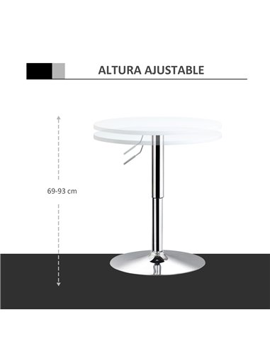 HOMCOM Adjustable Bar Table, Φ30cm, Round Bistro Table with Swivel Top, Metal Frame, Stylish for Kitchen, White 835-388WT