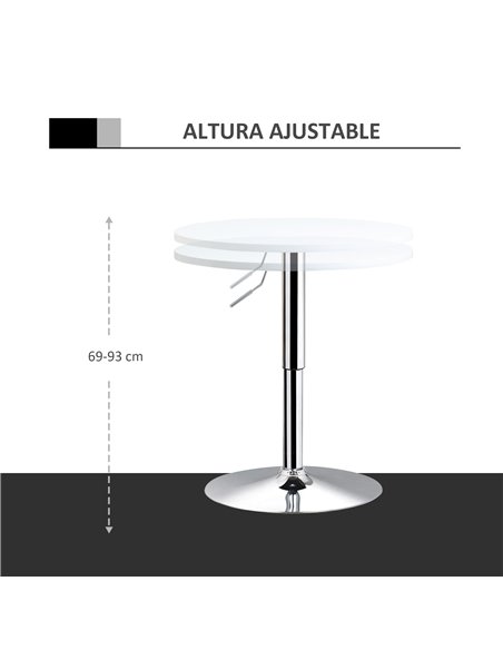 HOMCOM Adjustable Bar Table, Φ30cm, Round Bistro Table with Swivel Top, Metal Frame, Stylish for Kitchen, White 835-388WT - pic 69247 | FastDaddyshop