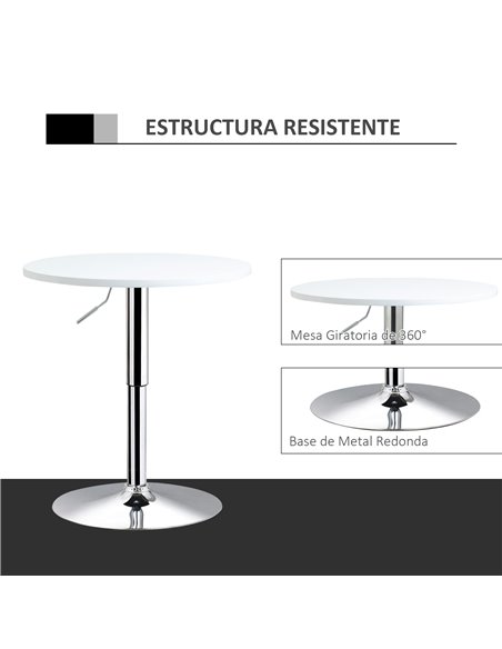 HOMCOM Adjustable Bar Table, Φ30cm, Round Bistro Table with Swivel Top, Metal Frame, Stylish for Kitchen, White 835-388WT - pic 69248 | FastDaddyshop