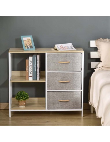 Homcom Dresser with 3 Fabric Drawers and 2 Display Shelves, Beige