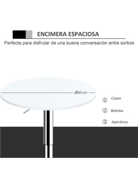 HOMCOM Adjustable Bar Table, Φ30cm, Round Bistro Table with Swivel Top, Metal Frame, Stylish for Kitchen, White 835-388WT - pic 69250 | FastDaddyshop
