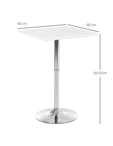 HOMCOM Square Height Adjustable Bar Table Counter Pub Desk with Metal Base for Home Bar, Dining Room, Kitchen, White 835-131