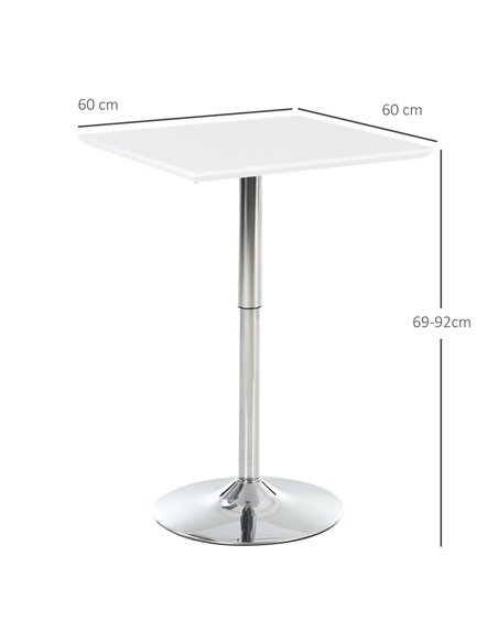 HOMCOM Square Height Adjustable Bar Table Counter Pub Desk with Metal Base for Home Bar, Dining Room, Kitchen, White 835-131 - pic 69264 | FastDaddyshop