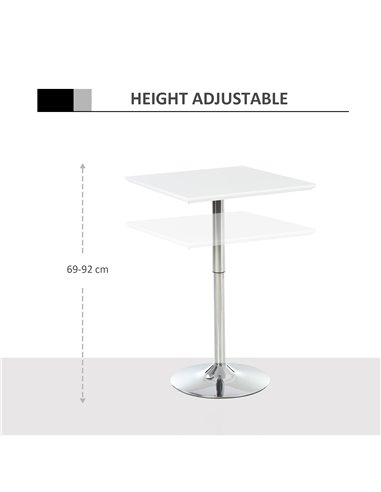 HOMCOM Square Height Adjustable Bar Table Counter Pub Desk with Metal Base for Home Bar, Dining Room, Kitchen, White 835-131