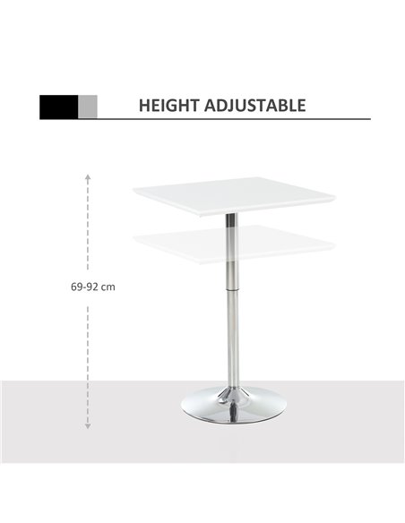 HOMCOM Square Height Adjustable Bar Table Counter Pub Desk with Metal Base for Home Bar, Dining Room, Kitchen, White 835-131 - pic 69265 | FastDaddyshop