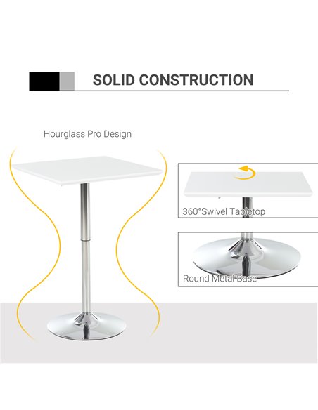 HOMCOM Square Height Adjustable Bar Table Counter Pub Desk with Metal Base for Home Bar, Dining Room, Kitchen, White 835-131 - pic 69266 | FastDaddyshop