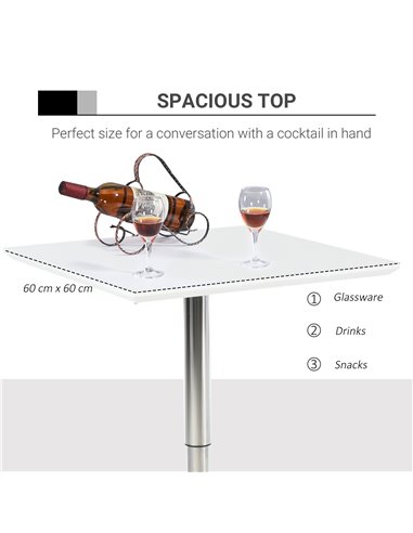 HOMCOM Square Height Adjustable Bar Table Counter Pub Desk with Metal Base for Home Bar, Dining Room, Kitchen, White 835-131