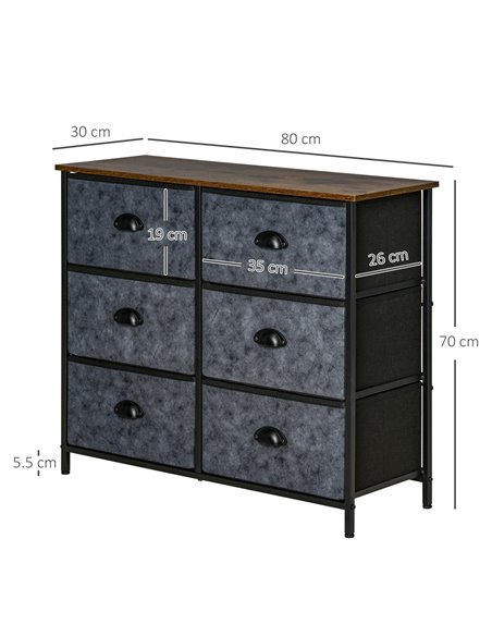 HOMCOM Chest of Drawer Fabric Dresser Storage Cabinet for Bedroom Night Stand w/ 6 Drawers Steel Frame Handles - Grey and Black - pic 6927 | FastDaddyshop