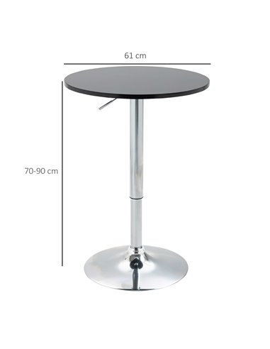 HOMCOM Round Height Adjustable Bar Table Counter Pub Desk with Metal Base for Home Bar, Dining Room, Kitchen, Black 835-504