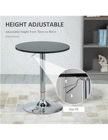 HOMCOM Round Height Adjustable Bar Table Counter Pub Desk with Metal Base for Home Bar, Dining Room, Kitchen, Black 835-504