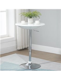 HOMCOM Modern Round Bar Table Adjustable Height Home Pub Bistro Desk Swivel Painted Top with Silver Steel Leg and Base, White 83 2
