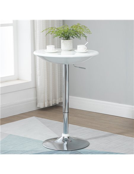 HOMCOM Modern Round Bar Table Adjustable Height Home Pub Bistro Desk Swivel Painted Top with Silver Steel Leg and Base, White 83 - pic 69281 | FastDaddyshop