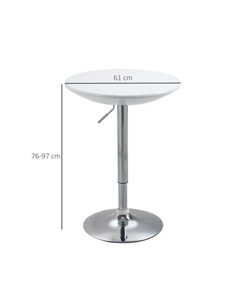 HOMCOM Modern Round Bar Table Adjustable Height Home Pub Bistro Desk Swivel Painted Top with Silver Steel Leg and Base, White 83 - pic 69282 | FastDaddyshop
