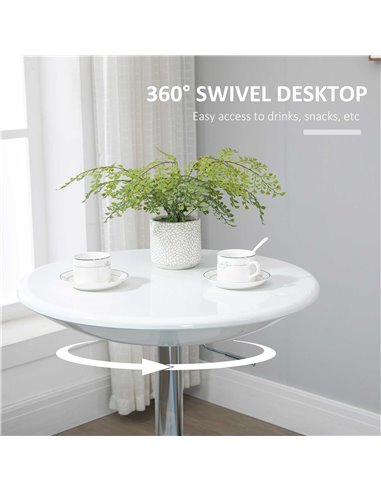 HOMCOM Modern Round Bar Table Adjustable Height Home Pub Bistro Desk Swivel Painted Top with Silver Steel Leg and Base, White 83