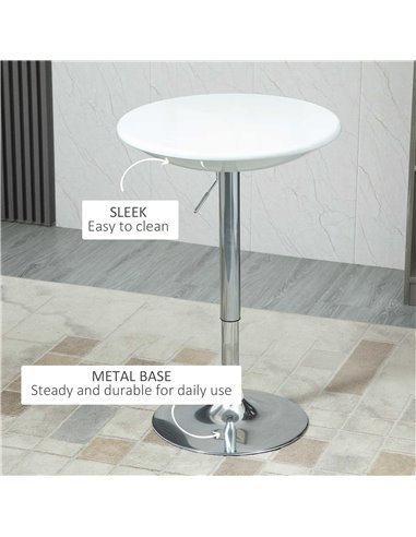 HOMCOM Modern Round Bar Table Adjustable Height Home Pub Bistro Desk Swivel Painted Top with Silver Steel Leg and Base, White 83