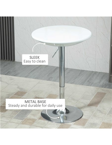 HOMCOM Modern Round Bar Table Adjustable Height Home Pub Bistro Desk Swivel Painted Top with Silver Steel Leg and Base, White 83 - pic 69284 | FastDaddyshop