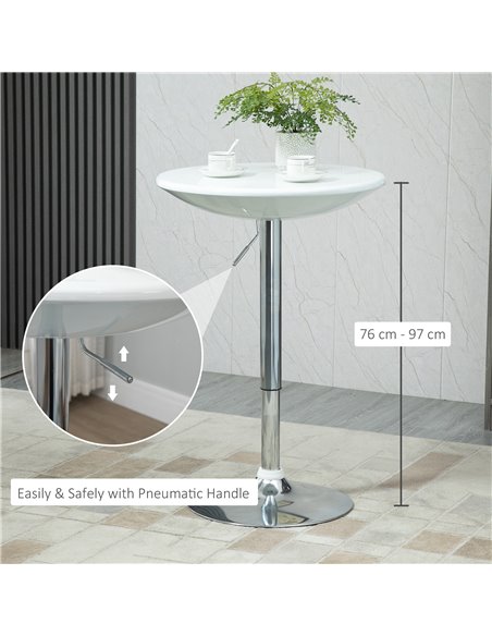 HOMCOM Modern Round Bar Table Adjustable Height Home Pub Bistro Desk Swivel Painted Top with Silver Steel Leg and Base, White 83 - pic 69285 | FastDaddyshop